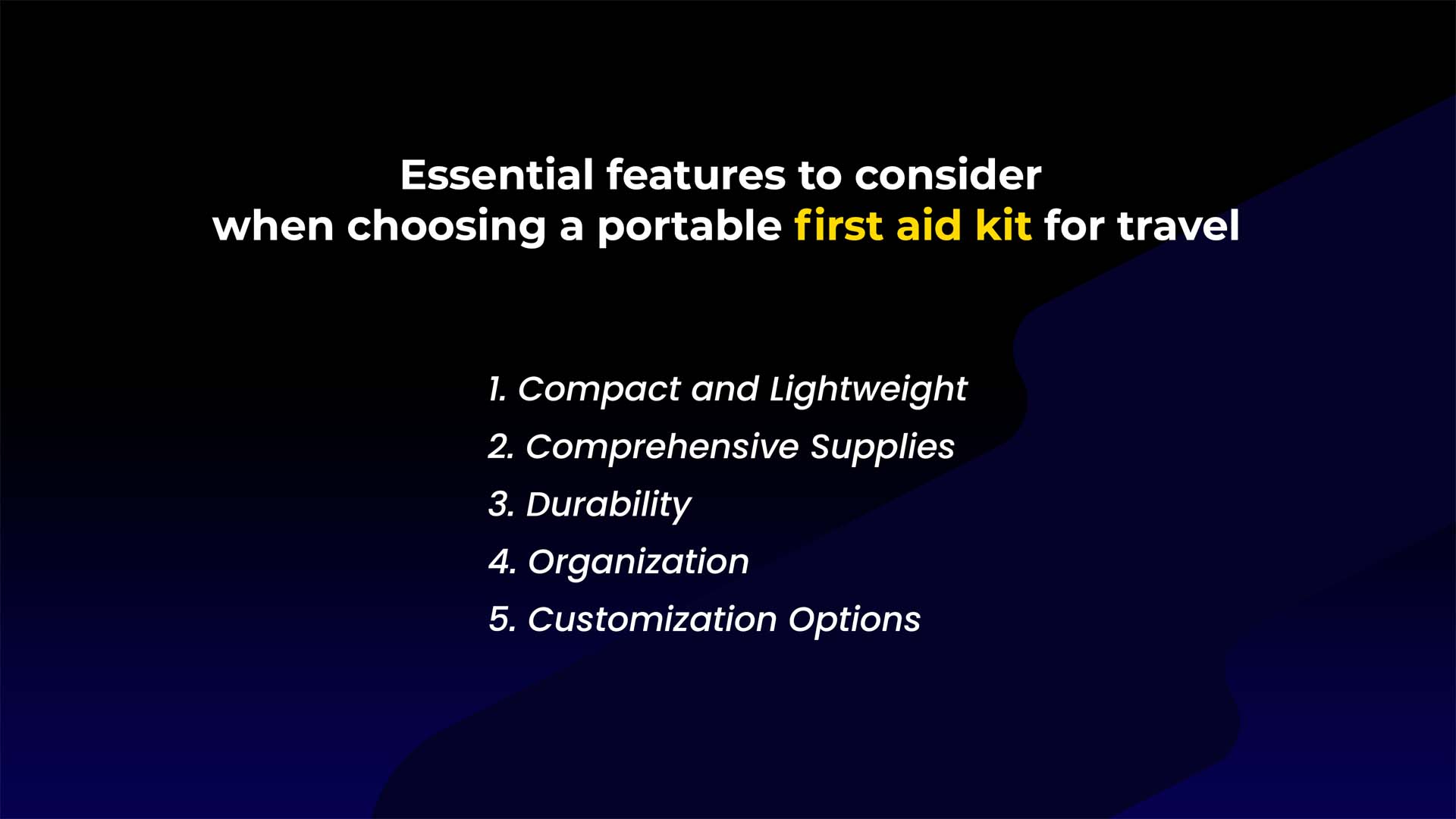 Essential features to consider when choosing a portable first aid kit for travel.